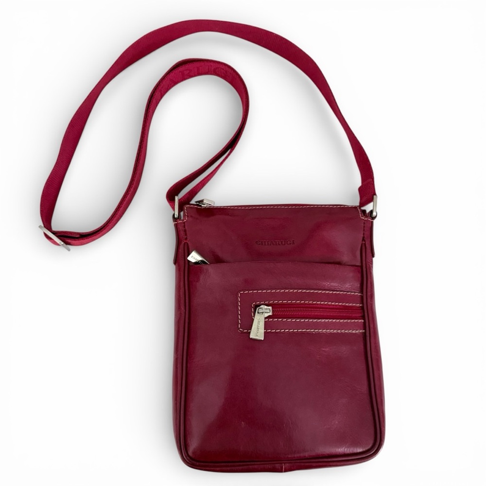 CHIARUGI Red Calvino Full Grain Leather Crossbody Shoulder Bag Italy os